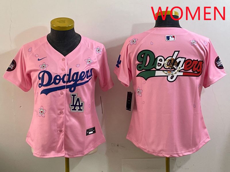 Women Los Angeles Dodgers Blank Pink Sakura Edition 2025 Nike MLB Jersey style 12